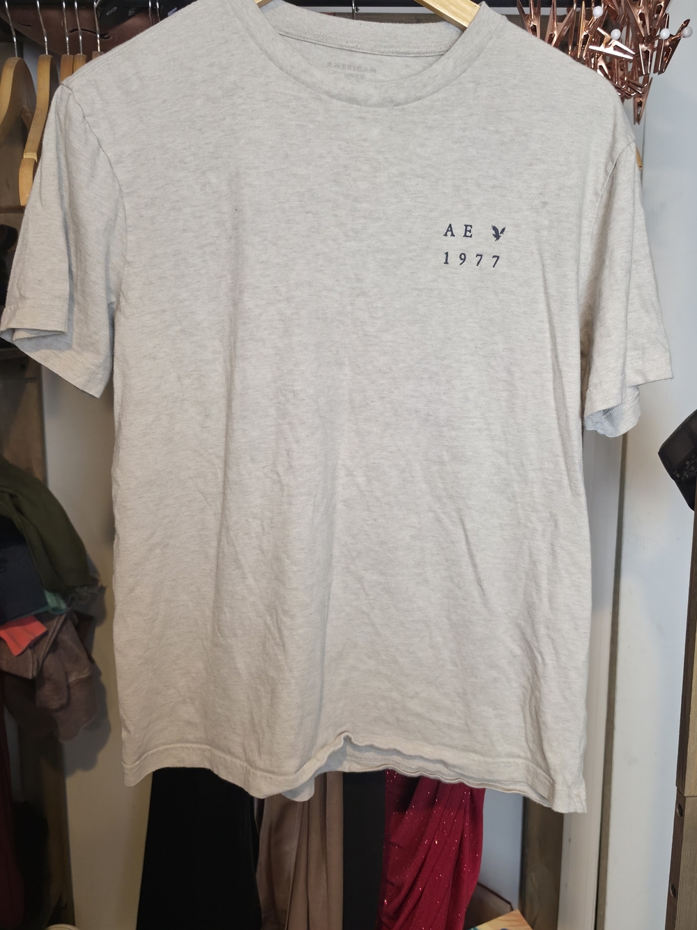 American Eagle Outfitters 1977 Mens Crew Neck T-Shirt in Light Heather
